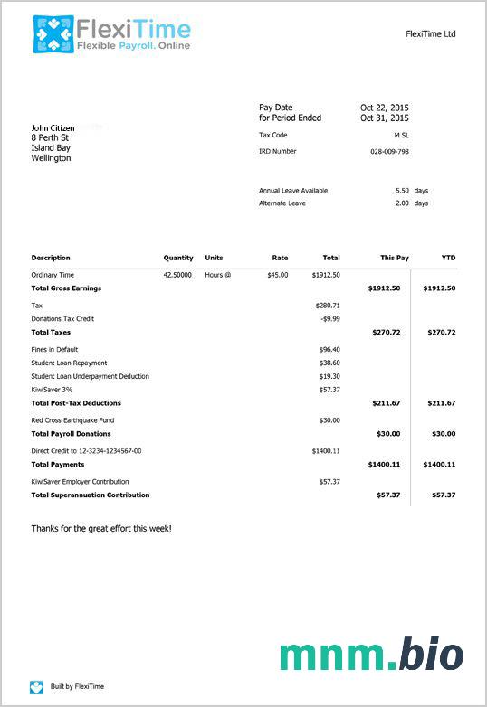 Nowa Zelandia FLEXITIME payroll szablon w Word i PDF